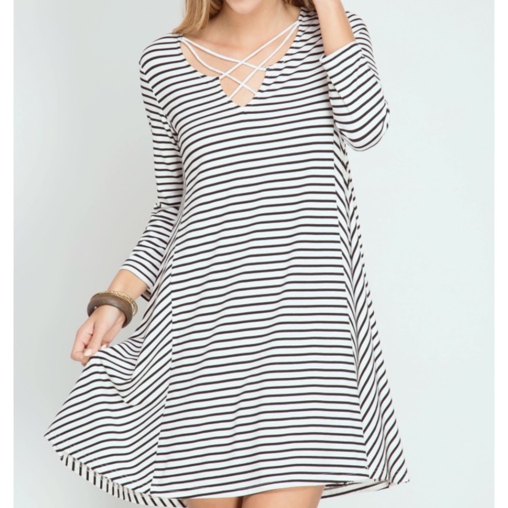 Striped 3/4 Sleeve Dress